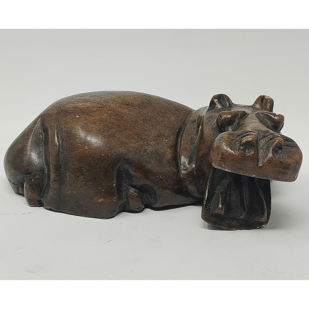 Vintage Hand Carved Serpentine Stone Hippo Sculpture Figurine Wildlife Art Decor